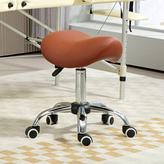 Height-Adjustable Saddle Stool - Ergonomic Salon Chair for Spa and Massage with Faux Leather in Brown - Ideal for Therapists and Stylists Comfort