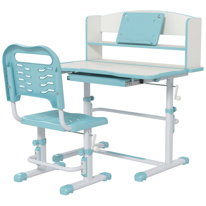 Adjustable Children's Desk and Chair Combo - Ergonomic Study Station with Storage, Drawer & Shelf - Perfect for Homework and Art Projects, Blue