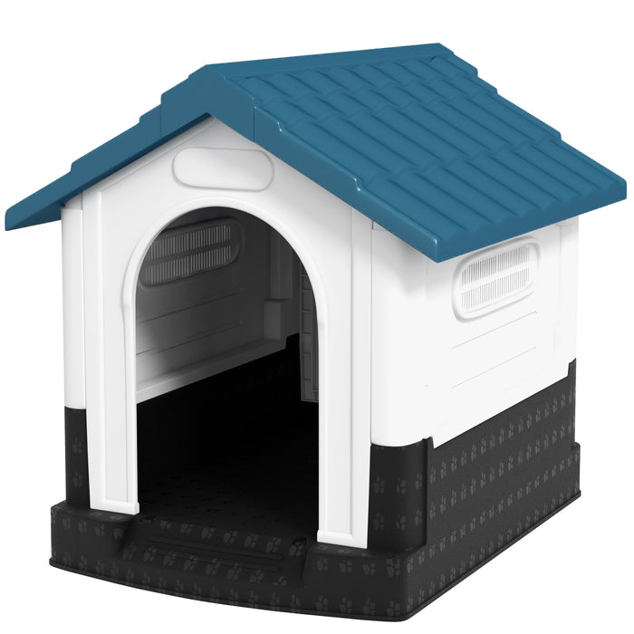 Durable Blue Plastic Dog Kennel with Windows - Ideal for Garden & Patio Use - Perfect Shelter for Miniature and Small Breeds (80 x 69 x 76cm)