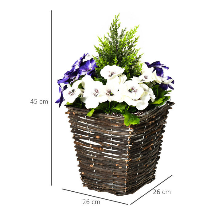 Artificial Phalaenopsis Orchid Set - 2 Fake White & Purple Flowers in Straw Plaiting Pots, 45cm - Home Decor and Office Accent Pieces