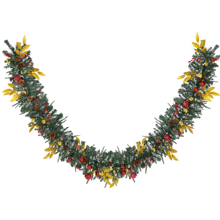 9ft Festive Non-Lit Christmas Garland - Lush Greenery with Pine Cones, Vivid Balls, and Leaves - Holiday Decor for Homes and Offices