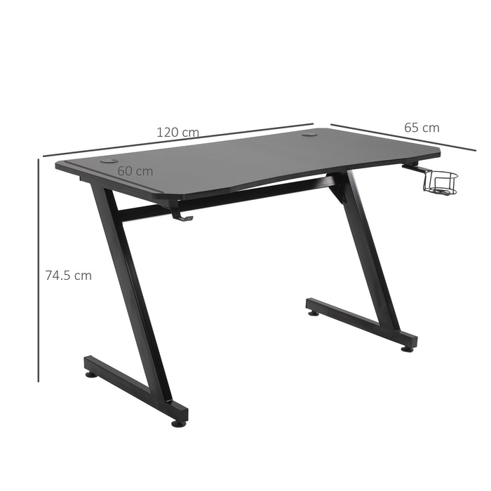 Gamer-Focused Steel Desk - Cup Holder, Headphone Hook, Adjustable Feet, Cable Management System - Ideal for Home Office & Gaming Setups