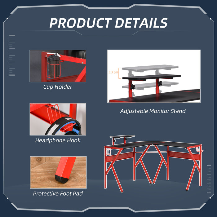 L-Shaped Gaming Desk - Corner Computer Table with Adjustable Monitor Stand for Home Office - Ideal for PC Workstations & Gamers