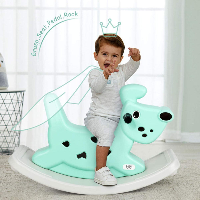 Kids Toy World - Toddler Rocking Horse with Easy-Grip Handles, Music and Lights, Ride On Toy - Perfect Playtime Solution for Young Children in Vibrant Green Color