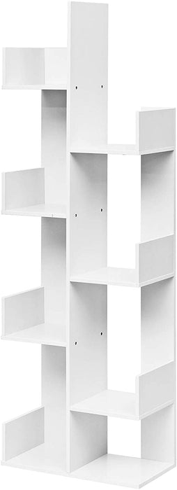 Tree Shaped Bookshelf - 8-Tier Floor Standing Unit in White - Ideal for Space Saving and Organization