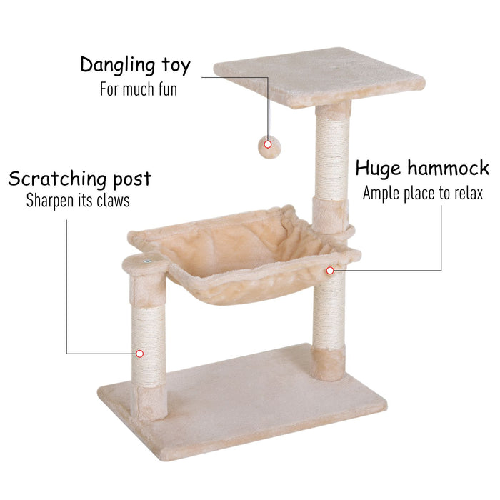 Cat Tree with Hammock and Sisal Posts - 70cm 2-Tier Scratching Stand with Dangling Toy - Ideal for Cat Scratching, Climbing & Relaxing