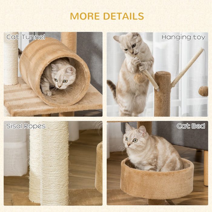 Kitten Activity Center Cat Tree - 121cm Scratching Post, Bed, Tunnel, Perch, Interactive Ball Toy - Perfect Play Structure for Cats and Kittens