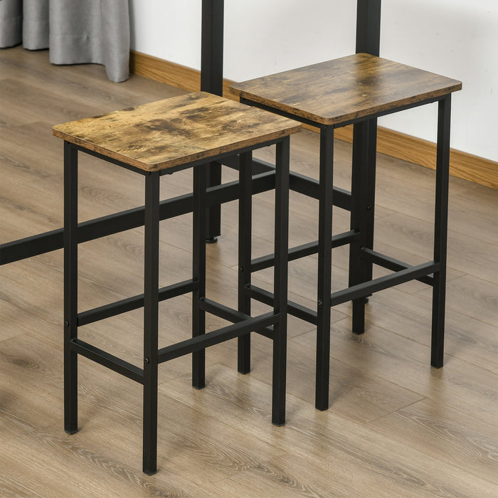 Industrial Bar Chair Duo with Footrest - Counter Height Stools for Dining and Home Pub, Rustic Brown Finish - Ideal for Elevated Seating Comfort in Kitchen or Entertainment Areas