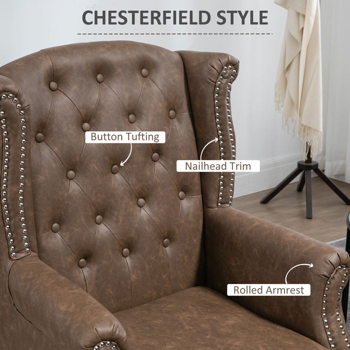 Chesterfield-Style Wingback Accent Chair - Tufted Armchair with Nailhead Trim, Elegant Brown Upholstery - Sophisticated Seating for Living Room or Bedroom