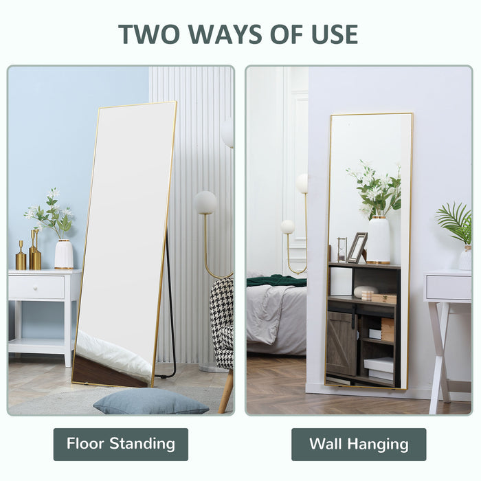 Gold-Framed Full-Length Mirror - 160x50cm Wall-Mounted or Freestanding Rectangular Dressing Mirror - Ideal for Bedrooms and Living Rooms
