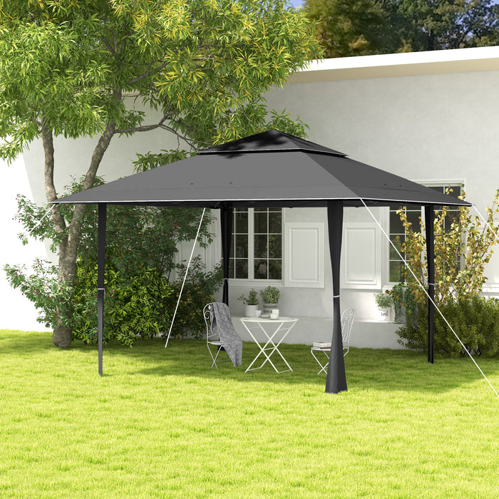 Double Roof Canopy Pop-Up Gazebo 4x4m - UV Proof, Portable with Roller Bag, Adjustable Legs, Steel Frame - Ideal for Outdoor Parties and Events, Dark Grey