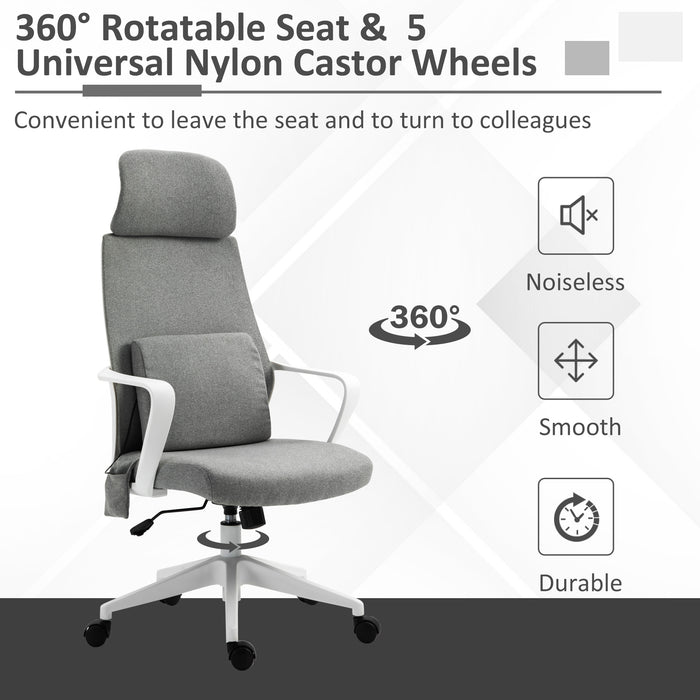 Ergonomic Grey Office Massage Chair with Lumbar Support - Features Swivel Wheels, Tilt Function, Adjustable Headrest & Armrest - Ideal for Home Office & Study Comfort