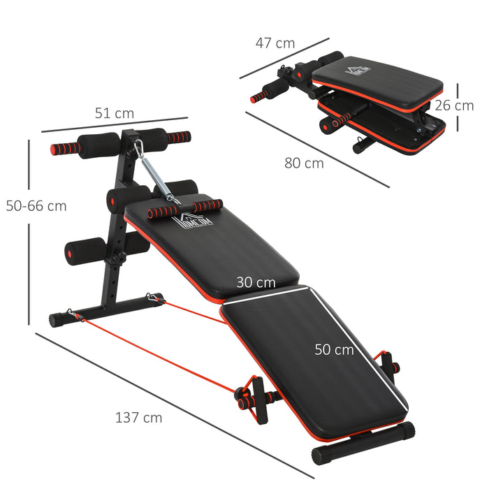 Foldable Steel Core Workout Bench - Home Gym Exercise Equipment in Red & Black - Ideal for Strength Training and Full Body Workouts