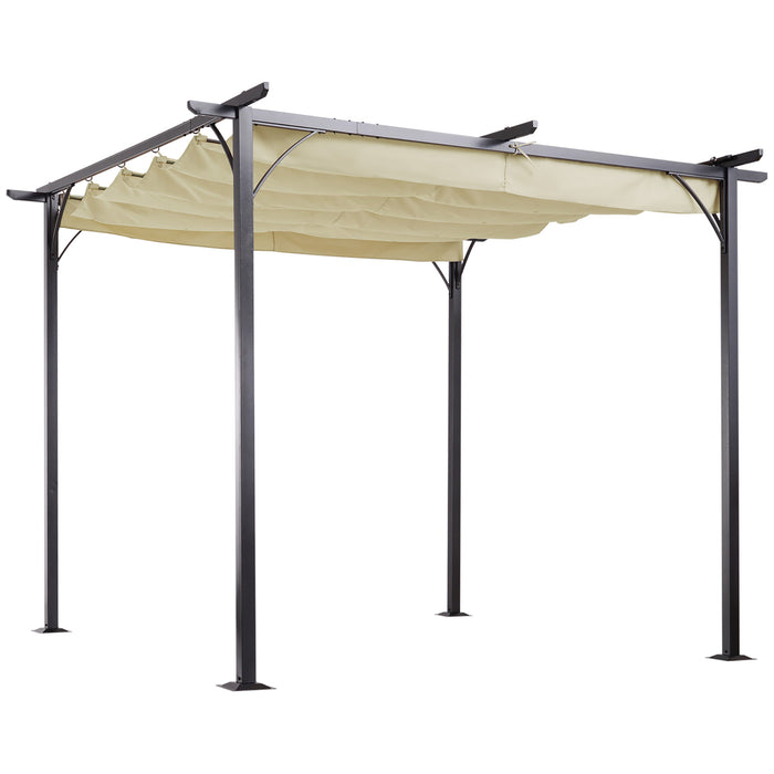 Metal Pergola Gazebo with Retractable Canopy - 3x3m Durable Outdoor Sun Shade Shelter, Beige - Ideal for Garden, Marquee Parties & BBQ Gatherings