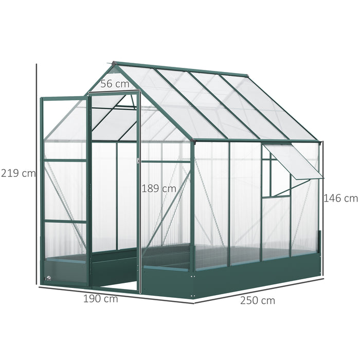 Aluminium Frame Walk-in Greenhouse - 6x8ft with Polycarbonate Panels & Built-In Plant Beds - Temperature Regulation & Sturdy Foundation for Gardeners