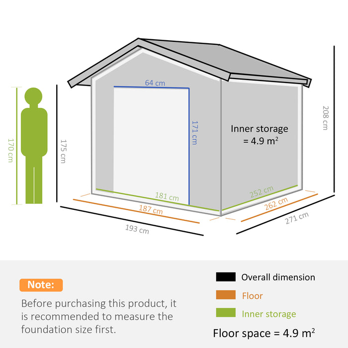 Galvanized Metal Garden Shed 9FT x 6FT - Outdoor Storage with Sloped Roof and Lockable Door - Ideal Tool Shelter for Backyard and Patio Use