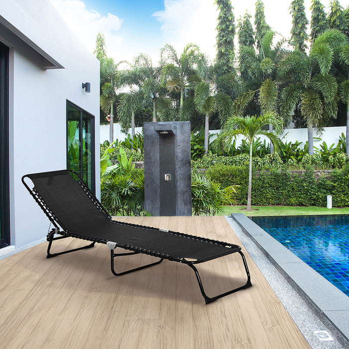 Adjustable Back Folding Garden Lounger - 4-Position Recliner with Durable 100% PVC Fabric - Ideal for Camping, Hiking, and Outdoor Relaxation, 197x58x78 cm, Black