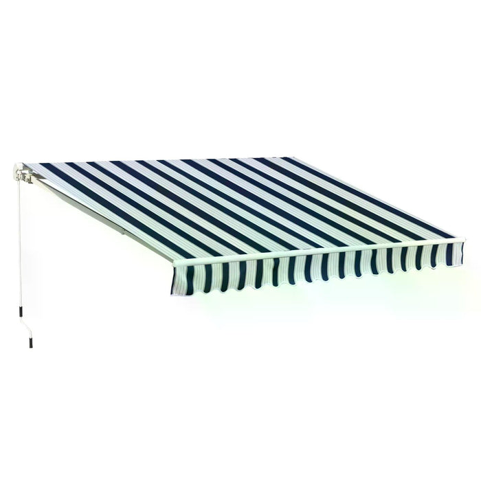 Manual Retractable Awning 3m x 2.5m - Blue/White Garden Patio Sun Shade Shelter Canopy - Ideal for Outdoor Comfort & UV Protection