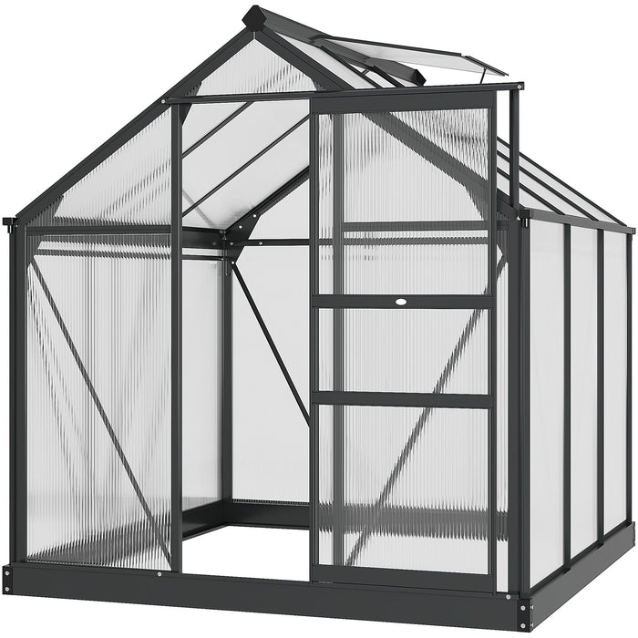 Large Walk-In Clear Polycarbonate Greenhouse - 6 x 6 ft Durable Plant Grow House with Sliding Door and Ventilated Window - Ideal for Garden Enthusiasts and Seasonal Planting