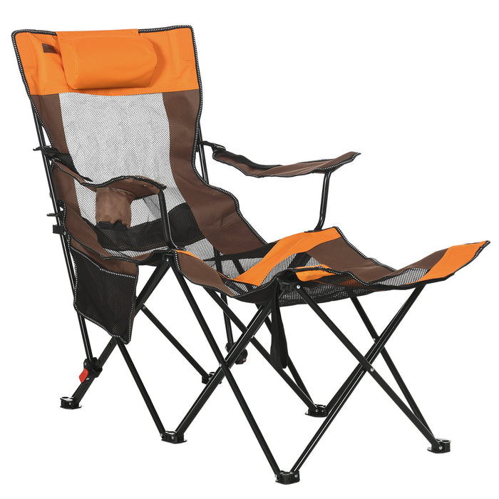 Foldable Reclining Garden Chair with Footrest - Adjustable Backrest, Portable Design, Cup Holder & Side Pocket - Ideal for Camping and Outdoor Leisure