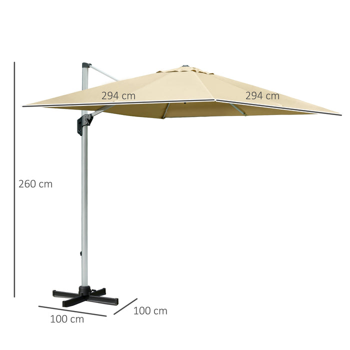 Cantilever Roma Parasol - 3x3m Aluminum Frame, Crank & Tilt, 360° Rotating, 250g Polyester Garden Umbrella with Cross Base - Ideal SunShade for Outdoor Comfort, Beige