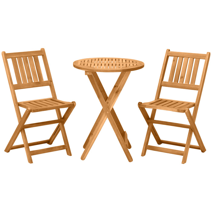 3-Piece Teak Bistro Set - Foldable Wooden Garden Table & Chairs, Outdoor Patio Furniture - Ideal for Yard, Porch Dining and Relaxation