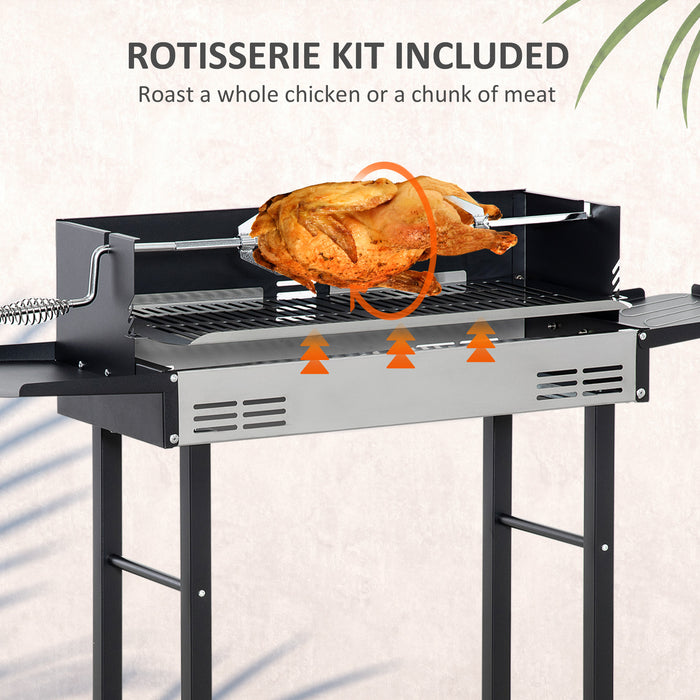 Rotisserie Charcoal BBQ Grill - 2-in-1 Garden Roasting Machine with 3-Level Grate, Stainless Steel - Perfect for Outdoor Chicken BBQ Enthusiasts