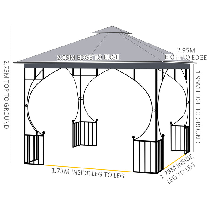 Garden Gazebo 3x3M - Double Tier Patio Party Tent with Sun Shade and Metal Frame - Ideal for Outdoor Shelter and Leisure Activities