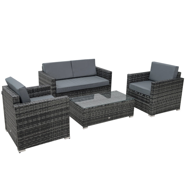 Outdoor Rattan Sofa Set - 4-Piece Wicker Furniture with Steel Frame for Patio and Garden - Comfortable Grey Seating Area for Entertaining and Relaxation