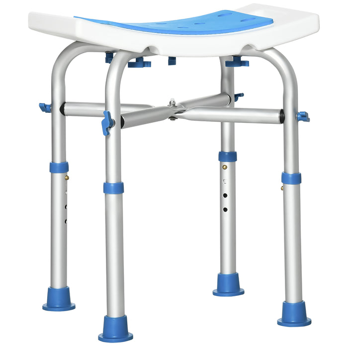 Adjustable Padded Shower Stool for Elderly and Disabled - Comfortable Bath Chair with Built-in Handle & Secure Suction Feet, Blue - Safety & Independence in Bathing