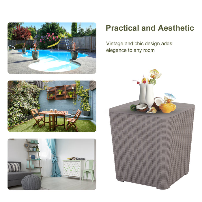 Outdoor Rattan-Effect 50L Ice Cooler Table with Lift-Top - Elegant Grey Design for Patio Entertaining - Keeps Drinks Chilled during Social Gatherings