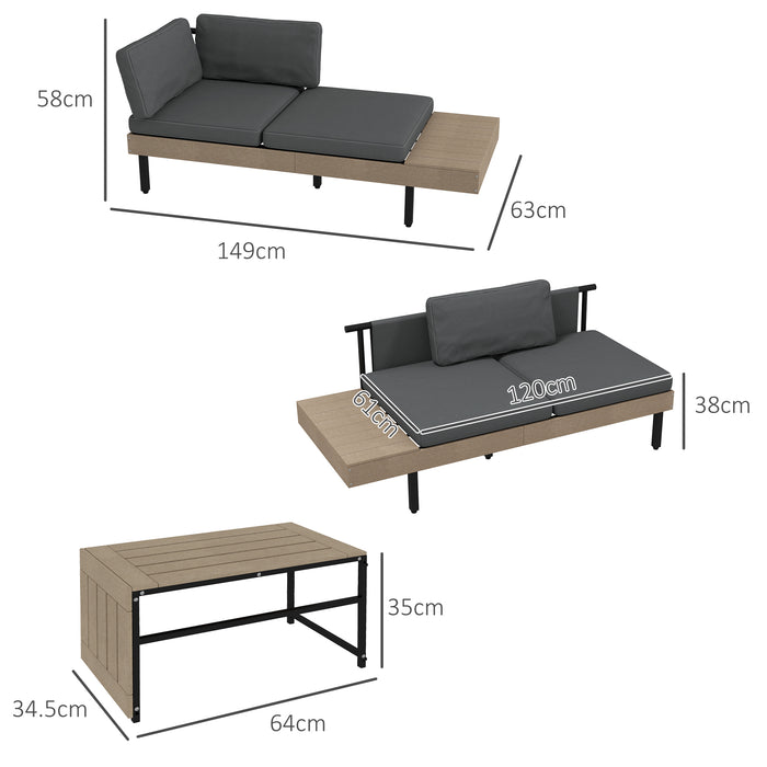 L Shaped 3-Piece Outdoor Sofa Set - HDPE Garden Furniture with Table and Cushions - Ideal for Poolside and Patio Lounging