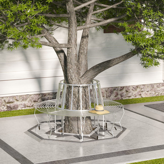 Metal Circular Garden Bench - 160cm Diameter, 90cm Height, Outdoor Tree Seating, Silver Finish - Ideal for Landscaping and Relaxation Spaces