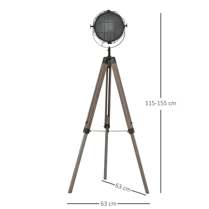 Vintage Spotlight Tripod Floor Lamp - Industrial Style, Wooden Legs, E27 Base, Adjustable Reading Lamp - Ideal for Living Room and Bedroom Lighting