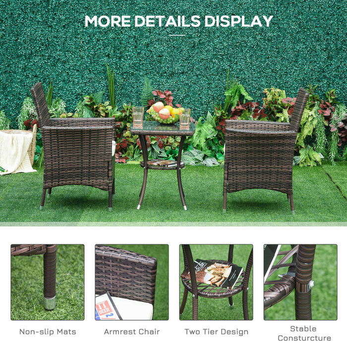 Rattan Garden Bistro Set - 3-Piece Woven Patio Furniture with Chairs and Table - Ideal for Outdoor Dining and Conservatory Spaces (Brown)