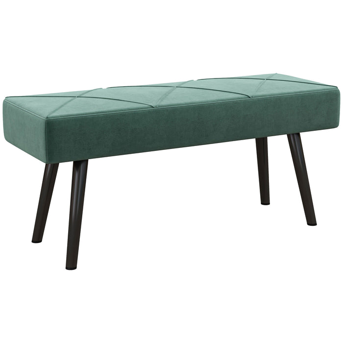 Green Upholstered End of Bed Bench - X-Shape Design with Sturdy Steel Legs - Elegant Seating for Bedroom and Hallways