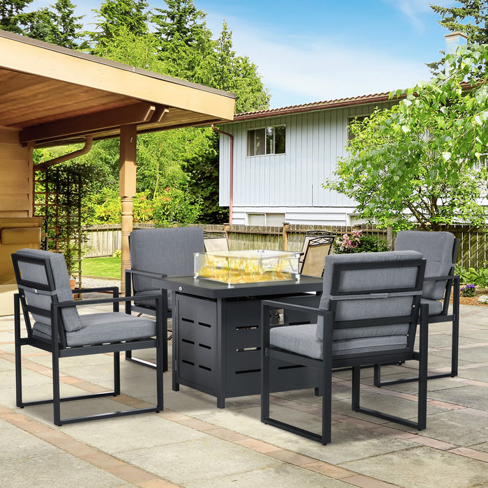 5-Piece Aluminium Garden Furniture Collection - 4-Person Seating with Gas Fire Pit Table, Outdoor Conversation Set - Ideal for Yard, Poolside Entertainment, in Chic Grey