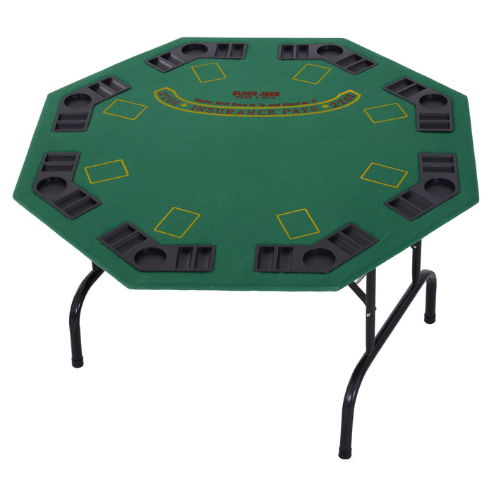 8-Player Folding Poker Table - Octagon Felt Top with Cup Holders and Steel Base - Ideal for Blackjack, Casino Games and Family Game Nights