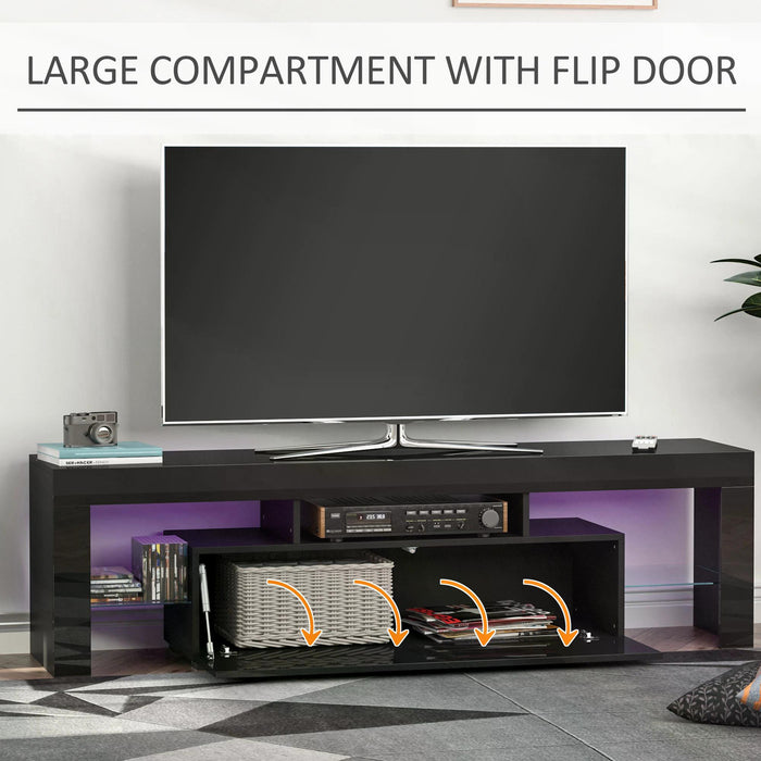 High Gloss Entertainment Center - LED RGB Lit TV Cabinet with Remote, Fits up to 65" Screens - Stylish Storage Console for Media and Gaming Accessories