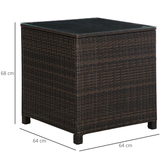 Rattan Patio Side Table with Tempered Glass Top - Durable Brown Outdoor Furniture Accessory - Ideal for Garden and Patio Spaces