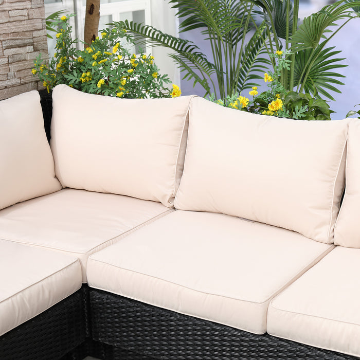 5-Seater Rattan Corner Sofa Set with Coffee Table - Outdoor Garden Furniture in Black Wicker Weave with Cushions and Armrests - Perfect for Patio, Conservatory Entertaining