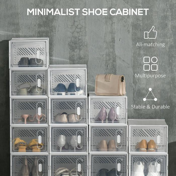 Modular Shoe Organizer with Magnetic Closure - Stackable Clear Cube Storage for UK/EU Sizes up to 43 - Space-Saving Solution for Men & Women’s Footwear