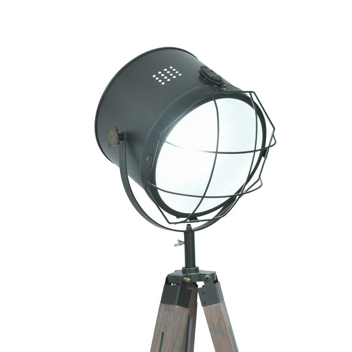 Vintage Spotlight Tripod Floor Lamp - Industrial Style, Wooden Legs, E27 Base, Adjustable Reading Lamp - Ideal for Living Room and Bedroom Lighting