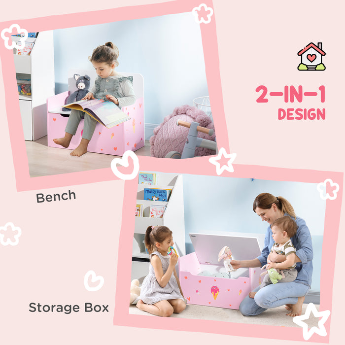 Princess-Themed 4-Piece Bedroom Set - Includes Bed, Toy Box Bench, Dressing Table & Stool - Perfect for Ages 3-6, Adorable Pink Design