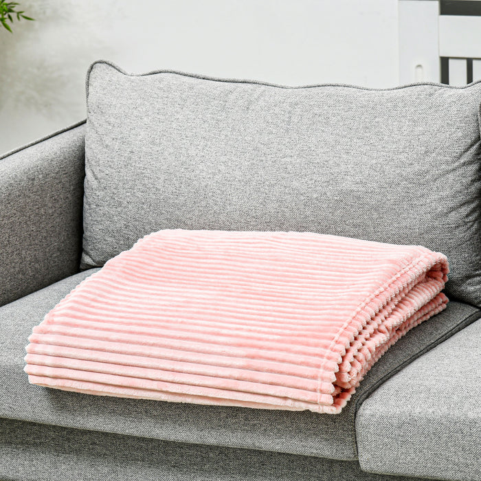 Fluffy Striped Flannel Fleece Throw Blanket - Cozy Warm King Size Bedspread 230x231cm in Pink - Ideal for Travel or Home Comfort