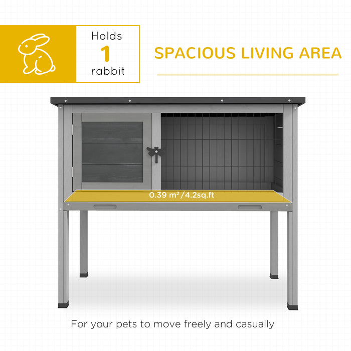 Wooden Rabbit and Guinea Pig Hutch with Built-in Tray - Weather-Resistant Asphalt Roof and Accessible Design, Grey, 84 x 43 x 70 cm - Ideal for Outdoor Small Animal Housing