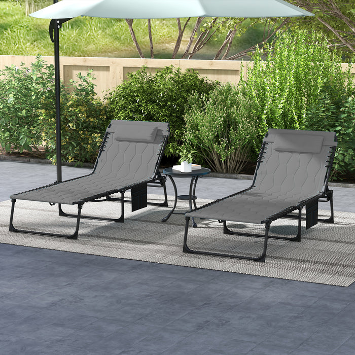 Outdoor Foldable Sun Lounger Set - 5-Level Reclining Back, Padded Seat with Side Pocket - Ideal for Patio Tanning and Poolside Relaxation