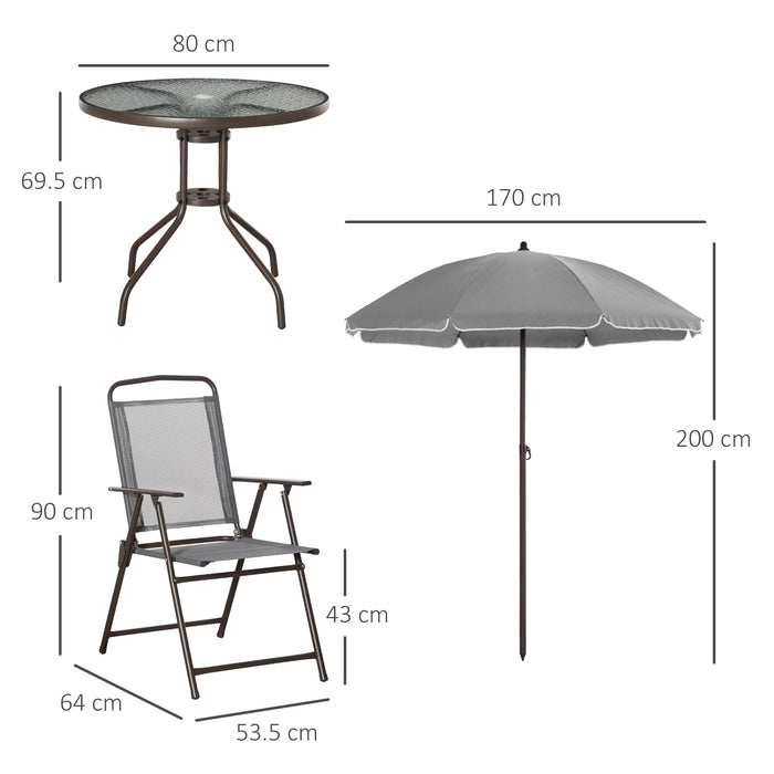 6 Piece Patio Dining Set - Umbrella, Folding Chairs & Tempered Glass Table - Ideal for Garden, Backyard, Poolside Lounging