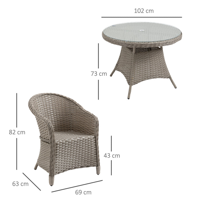 Outdoor PE Rattan 5-Piece Dining Set - 4 Comfortable Chairs & Round Table with Umbrella Hole, Mixed Grey - Ideal for Garden Patio Seating