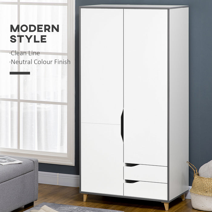 2-Door Wardrobe with Drawers and Hanging Rail - Ample Storage Organizer with Shelves for Bedroom - Ideal for Clothing and Accessories Organization, 89x50x185cm, White